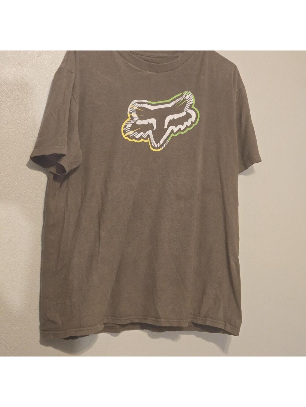 Vintage Y2K Fox Racing T-Shirt Mens L Brown Graphic Tee Grunge Moto Style Skater